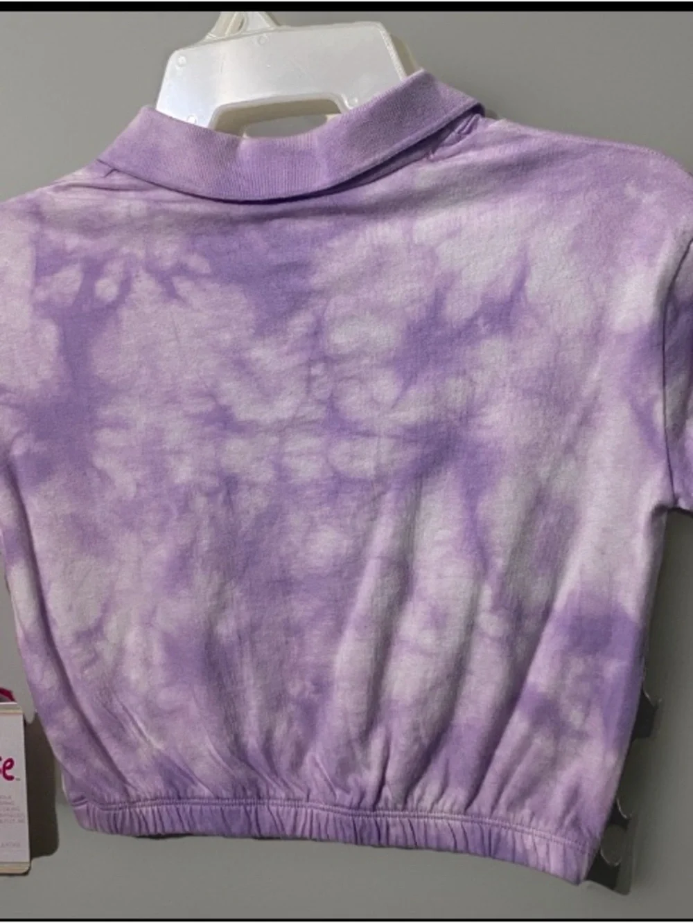 Justice Lavender Tie-Dye Embroidered Butterfly Polo Crop Top NWT